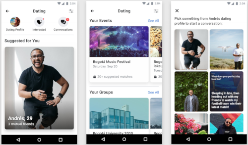 Facebook Dating Profile and Events List