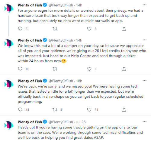 POF Twitter Feed about Downtime