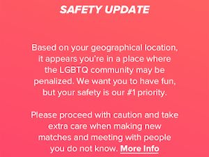 Tinder Travel Alert Screen Capture