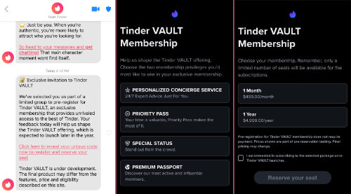 What the Tinder Vault invite looks like.